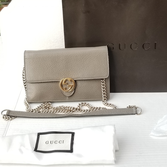 GUCCI WALLET ON CHAIN INTERLOCKING GG DOLLAR CALFSKIN Leather - Picture 2 of 16